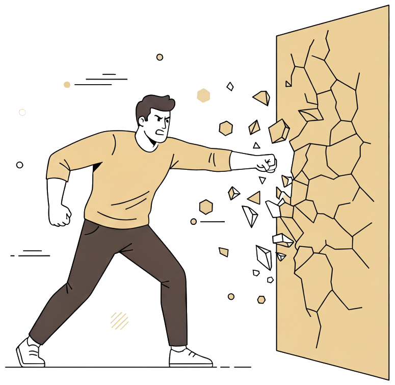 Man breaking through wall illustration